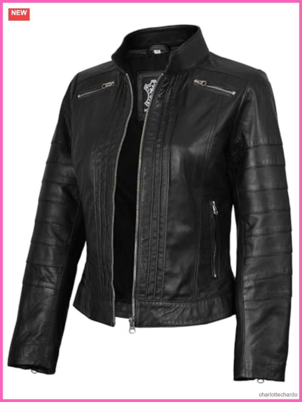 Real Leather Jacket Women Lambskin Cafe Racer Biker Moto Coat